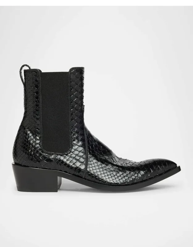 Shiny Python Stamped Leather Chelsea Boots