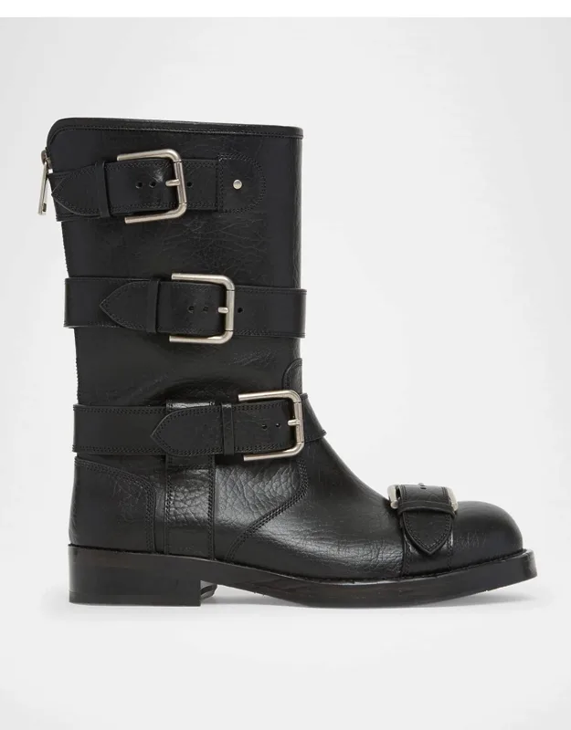 Leather Buckle Over-the-knee Boots