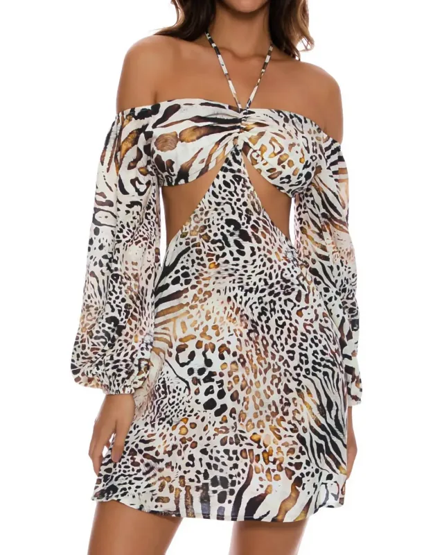 Animale Long Sleeve Cut Out Short Dress