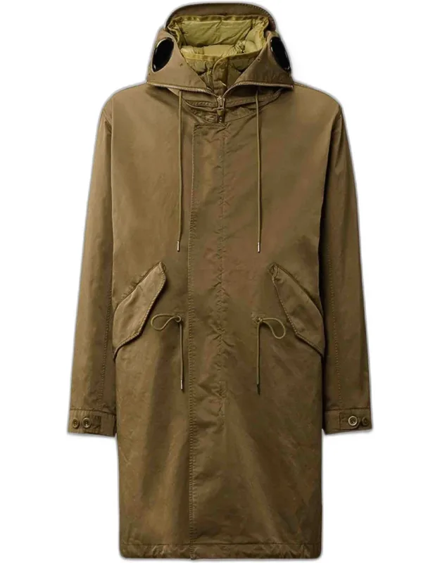 Long Coat With Adjustable Hood And Flap Pockets