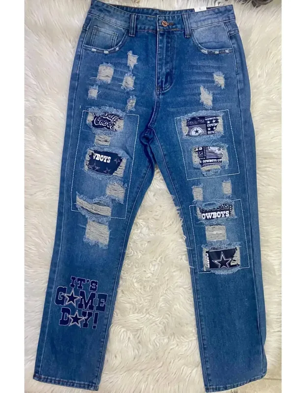 Distressed Patchwork Jeans