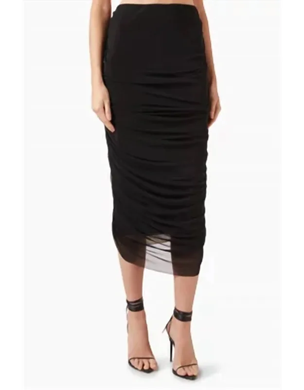 Ruched Midi Skirt In Mesh