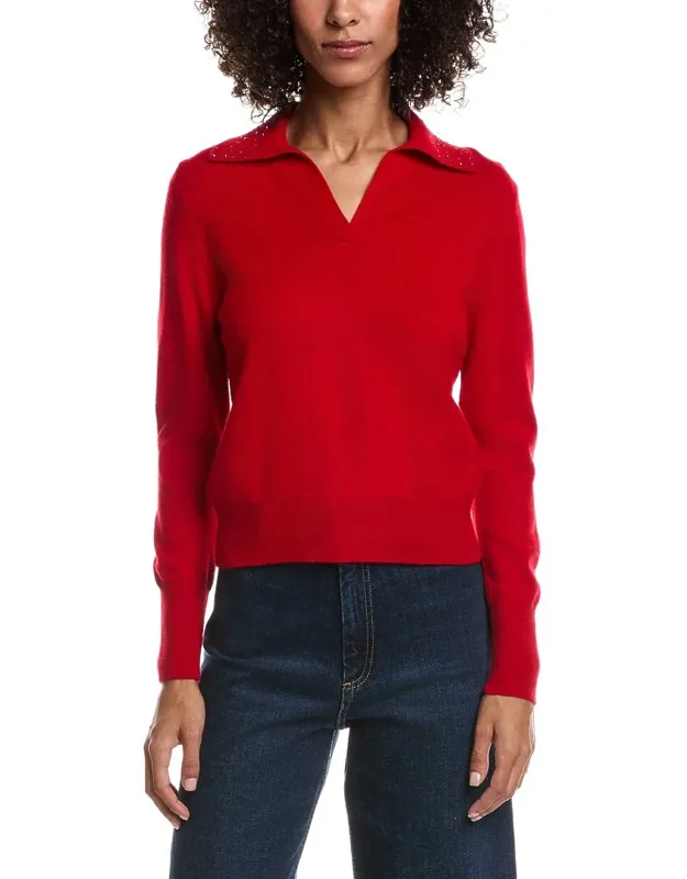 Wool & Cashmere-blend Crystal Polo Sweater