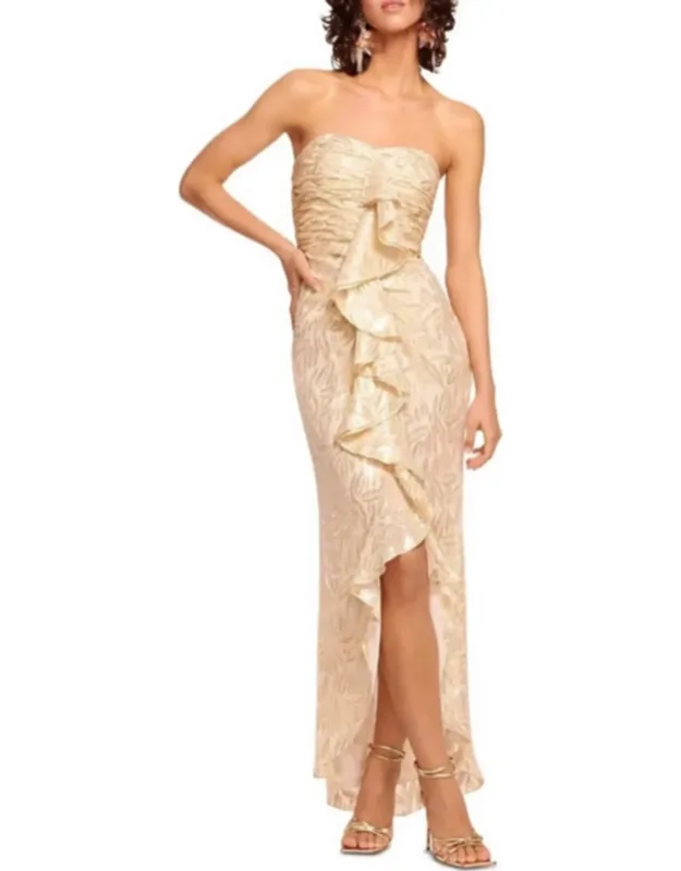 Ruffled Metallic Silk Strapless Dress