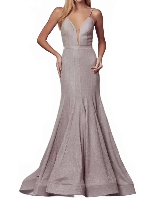 Low V-neck Glitter Prom Dress