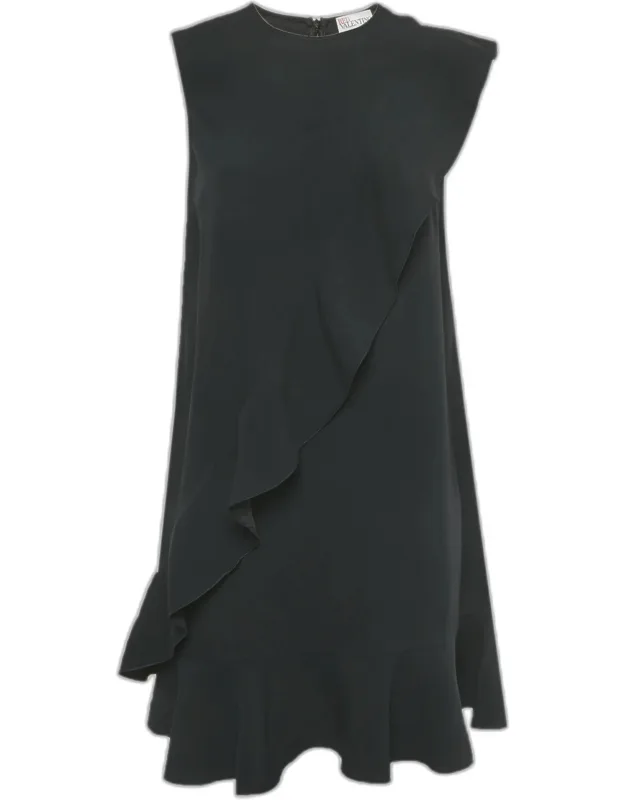 Crepe Frill Flounced Hem Mini Dress