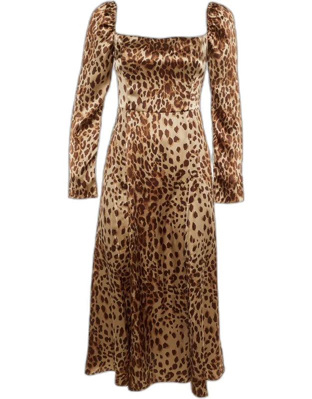 Animal Print Silk Slit Midi Dress