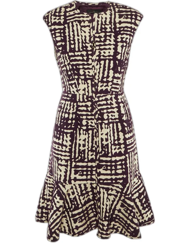 Patterned Knit Flounced Hem Short Dress