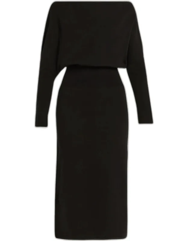 Off-shoulder Wool Midi Dress