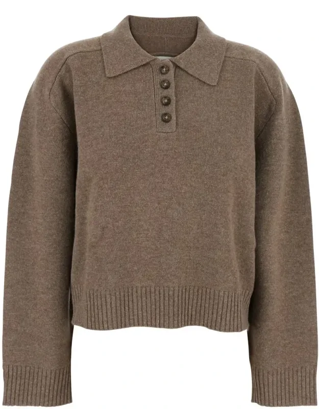 Polo Shirt Style Sweater With Classic Collar And Ribbed Trims In Cashmere