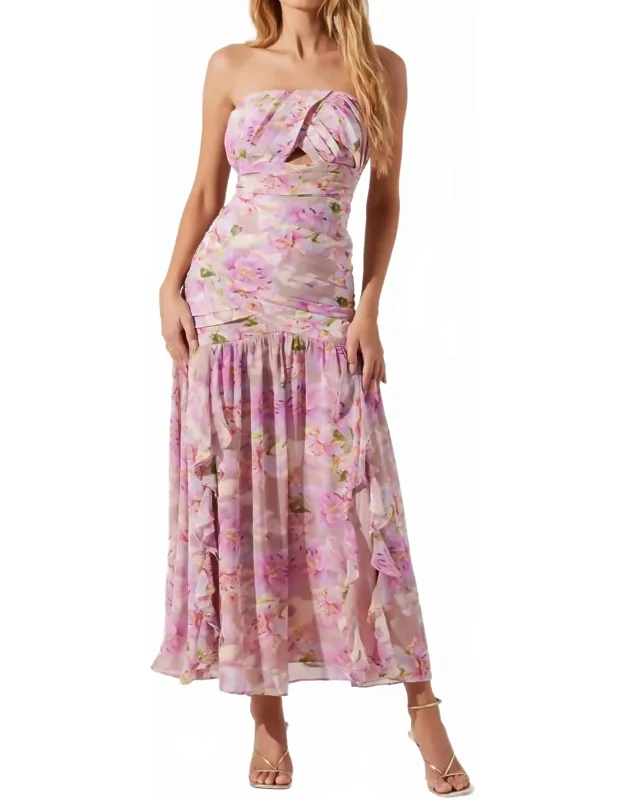 Estefany Maxi Dress With Crossover Pleated Bust And Dramatic Left Leg Slit