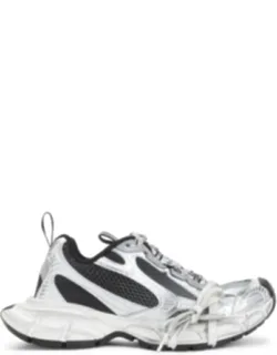 Sneakers Crafted From Silver Leather And Black Mesh