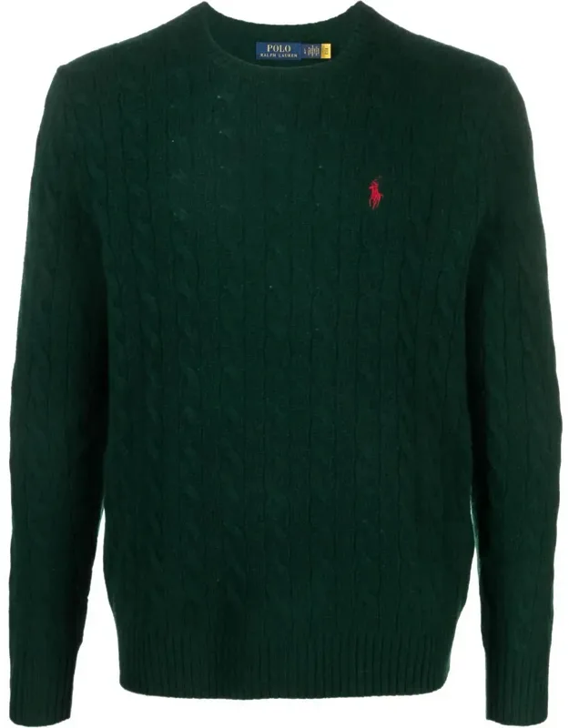 Sweater With Ribbed Crewneck And Cable Knit