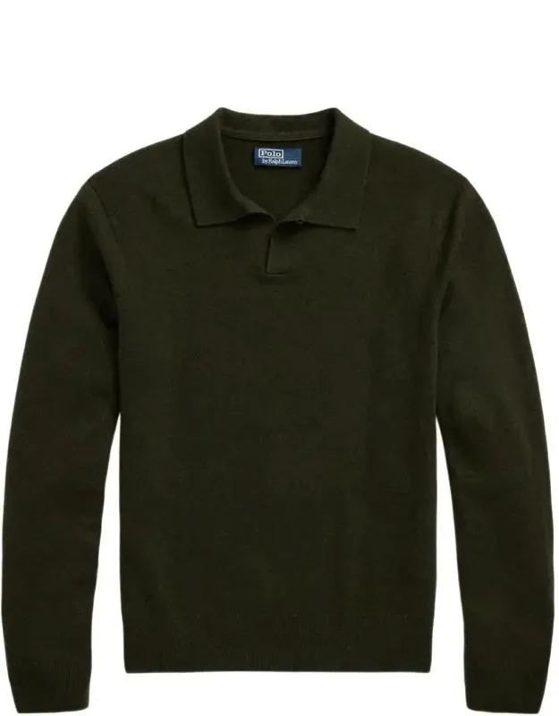 Sweater With Button Closure And Ribbed Johnny Collar