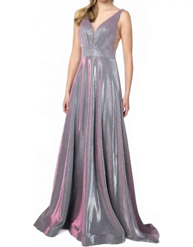 Long Glitter Crepe Prom Dress
