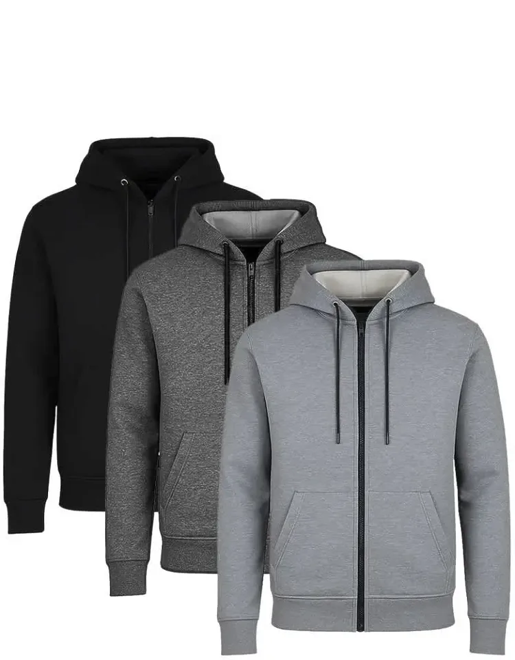 Heavyweight Fleece-lined Full-zip Hoodie - 3 Pack