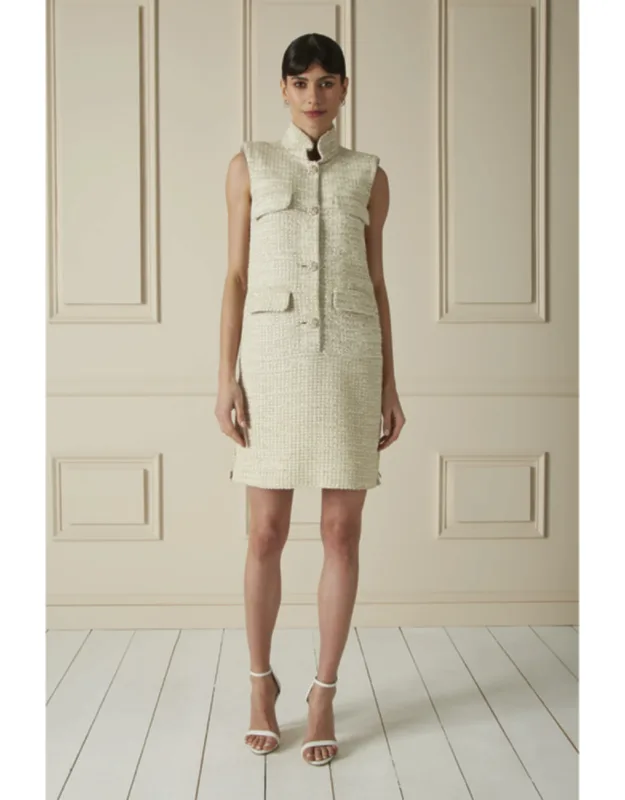 100% Silk Tweed Button-up Mini Dress