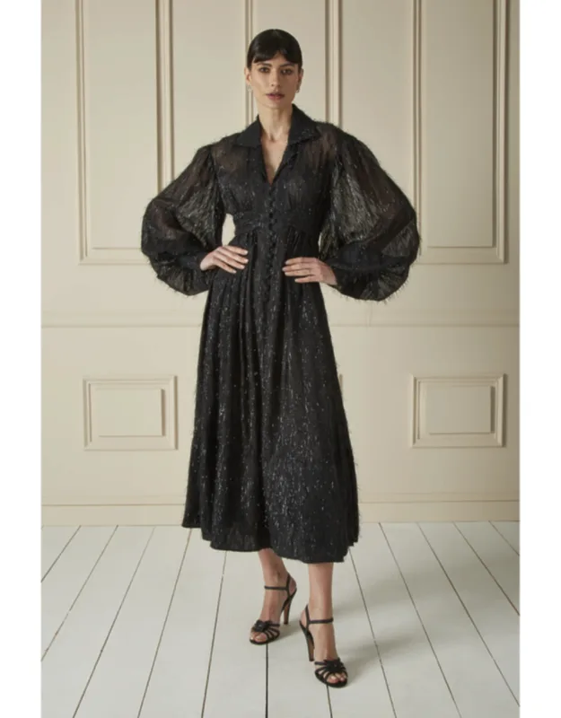 100% Silk Lurex Bow Maxi Dress