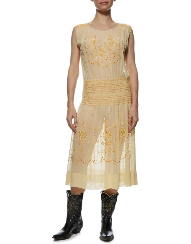 1920s Hungarian Embroidered Cotton Dress