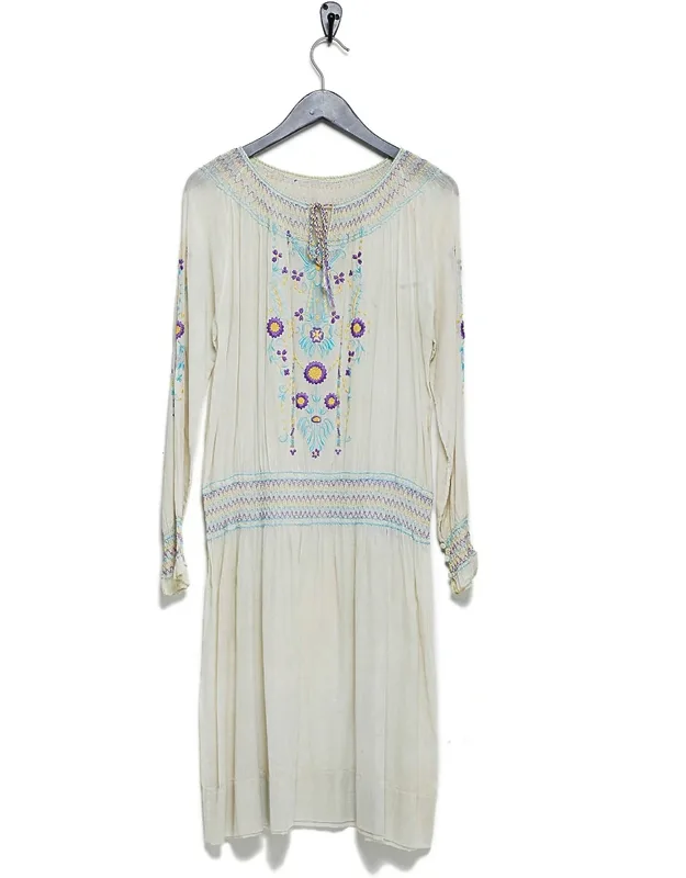 1920s Hungarian Embroidered Cotton Dress