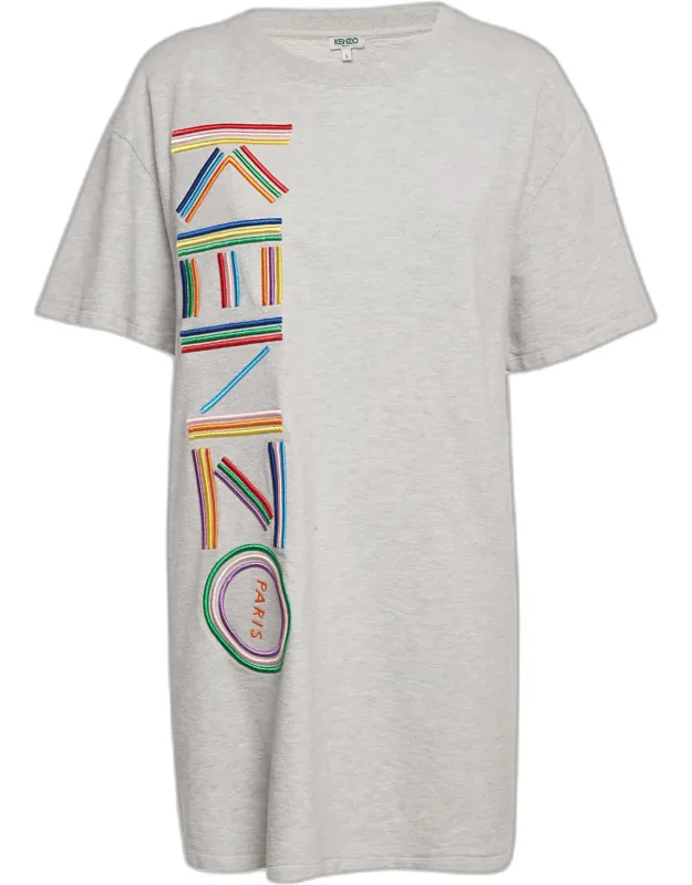 Logo Embroidered Cotton Knit Mini Dress