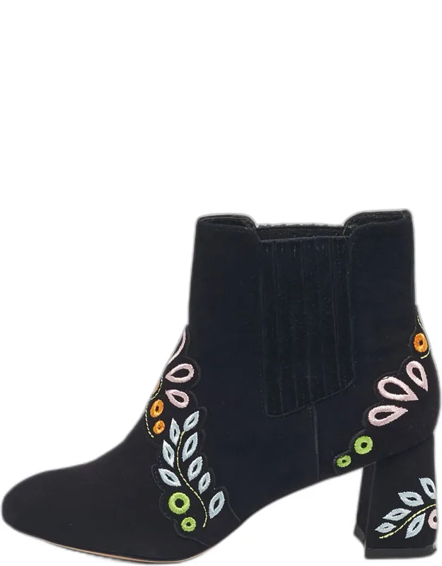 Embroidered Suede Ankle Length Boots