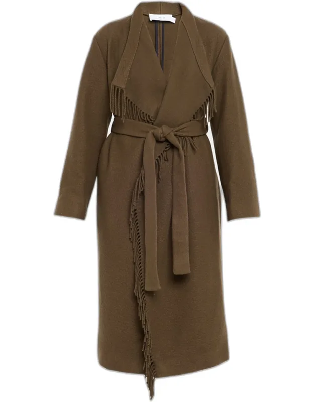 Belted Fringe-trim Coat