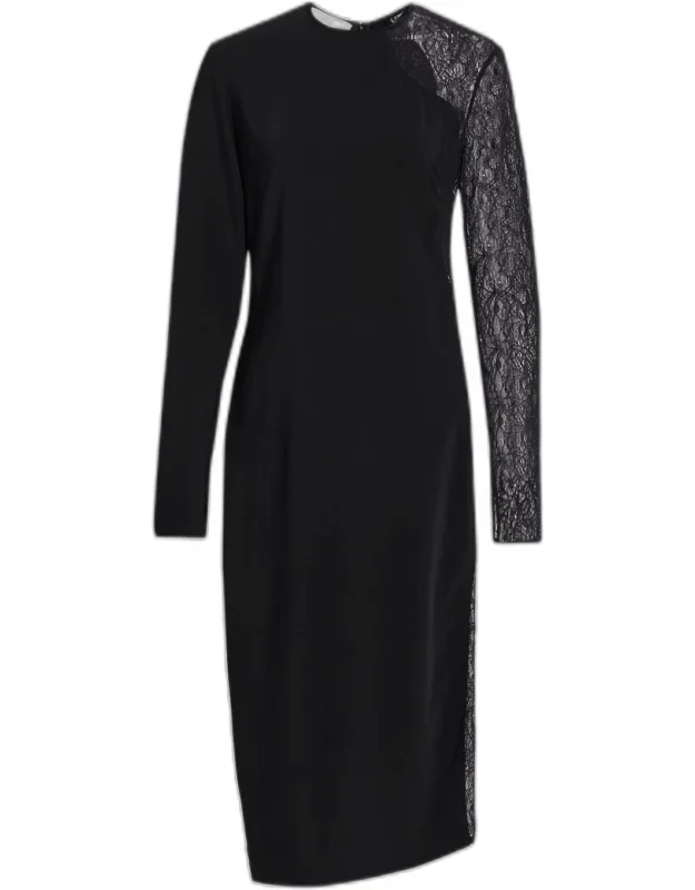 Lace-inset Long-sleeve Sheath Dress