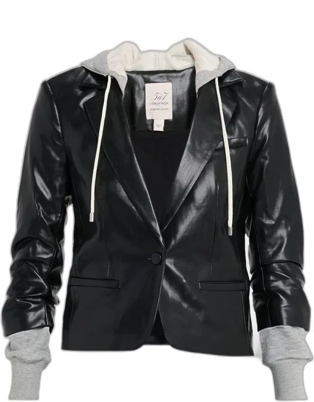 Hooded Vegan Leather Combo Blazer