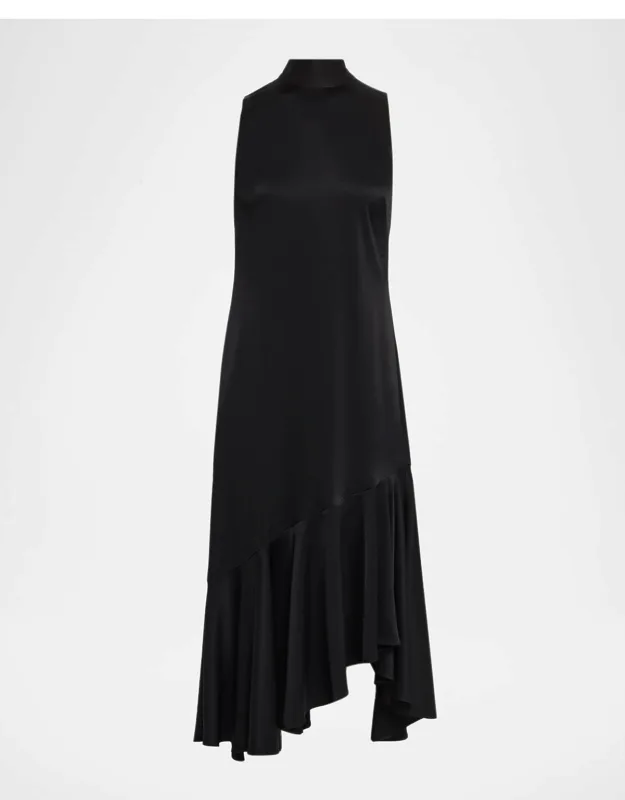 Turtleneck High-low Flounce Midi Dress
