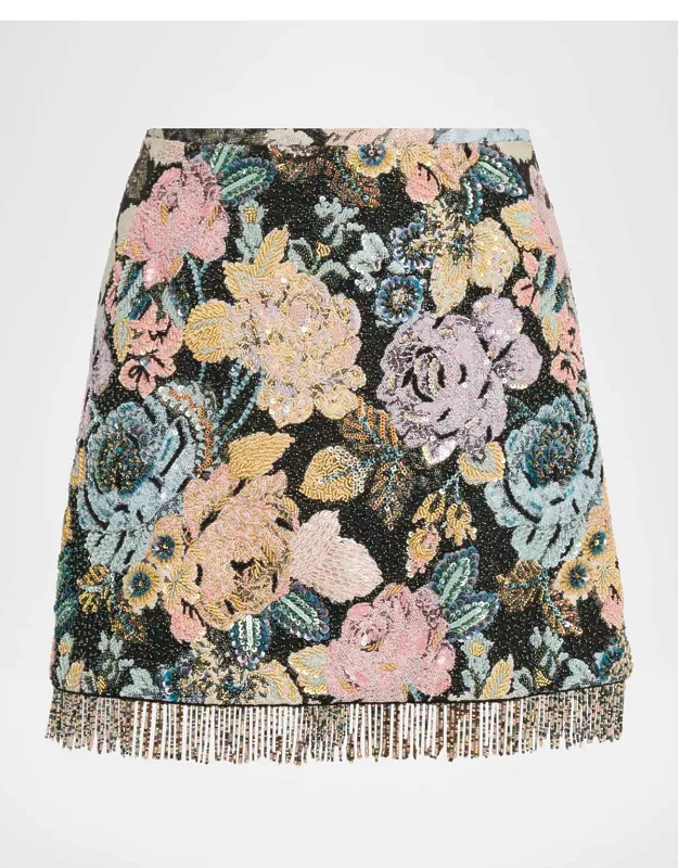 Beaded Floral Jacquard Mini Skirt
