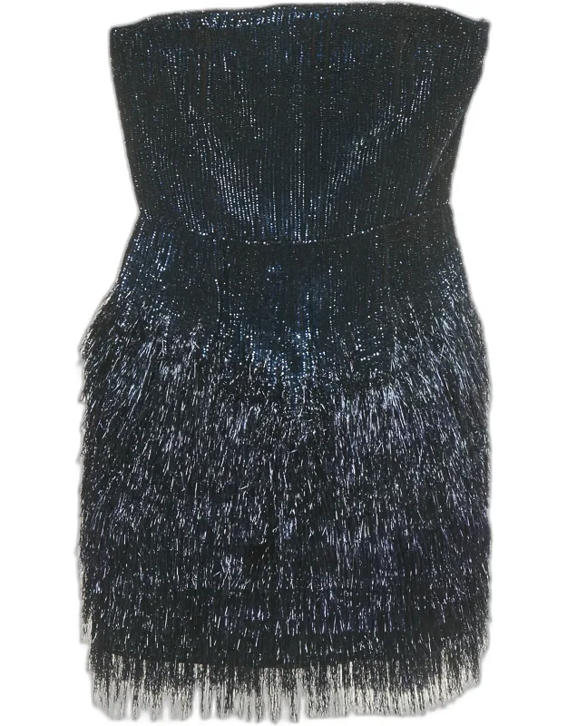 Sequin And Lurex Fringed Strapless Mini Dress