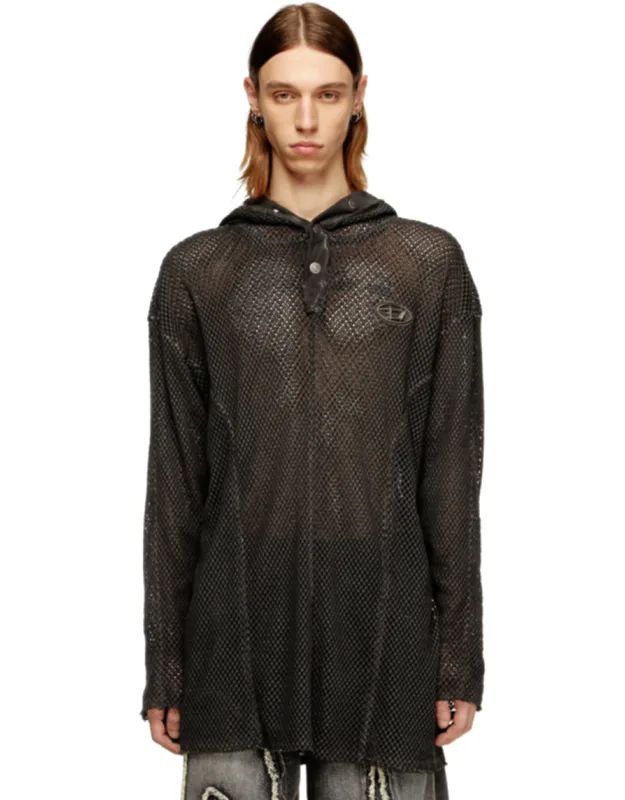 Fishnet Hoodie With Full-closure Hood