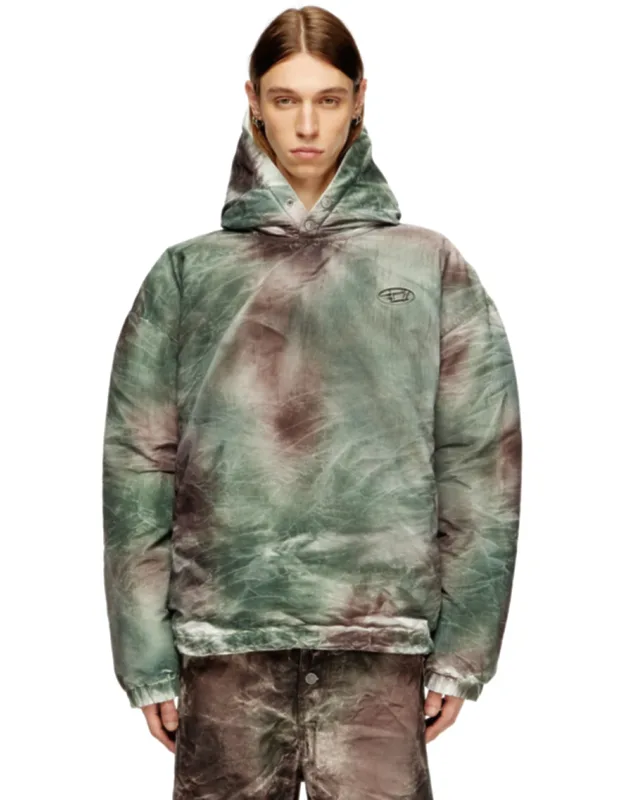 Puffy Hooded Jacket In Camo Nylon