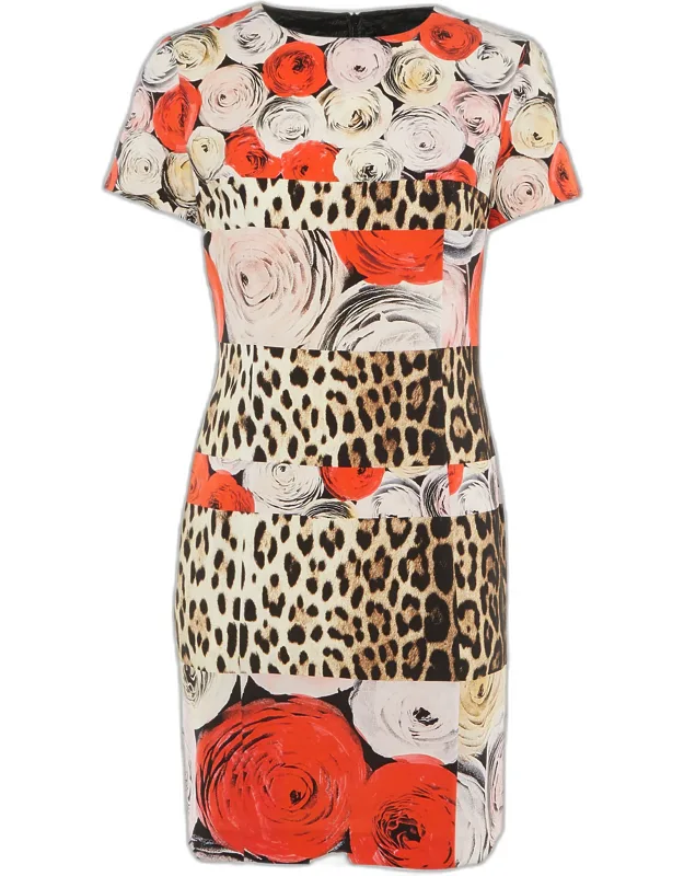Leopard Rose Print Crepe Shift Dress