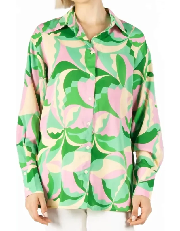 Kaleidoscope Print Satin Button Up Shirt