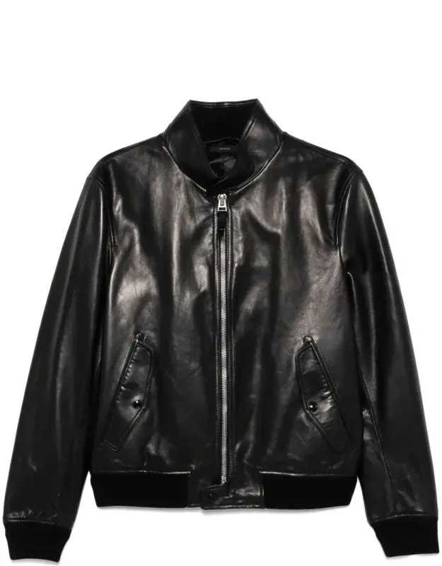 Jacket With Bomber Collar And Ribbed Knit Hem