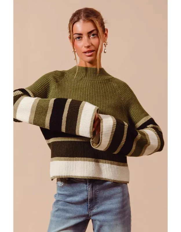 Striped Mock Neck Sweater