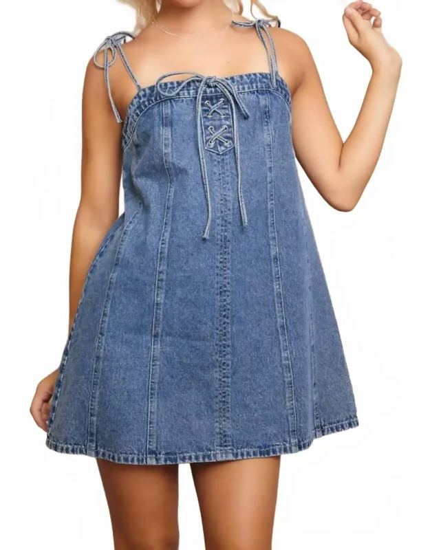 Lace-up Bow Detail Denim Mini Dress