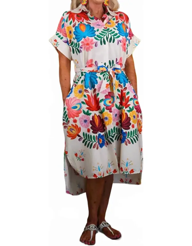 Printed Shirt Dress With Belt
