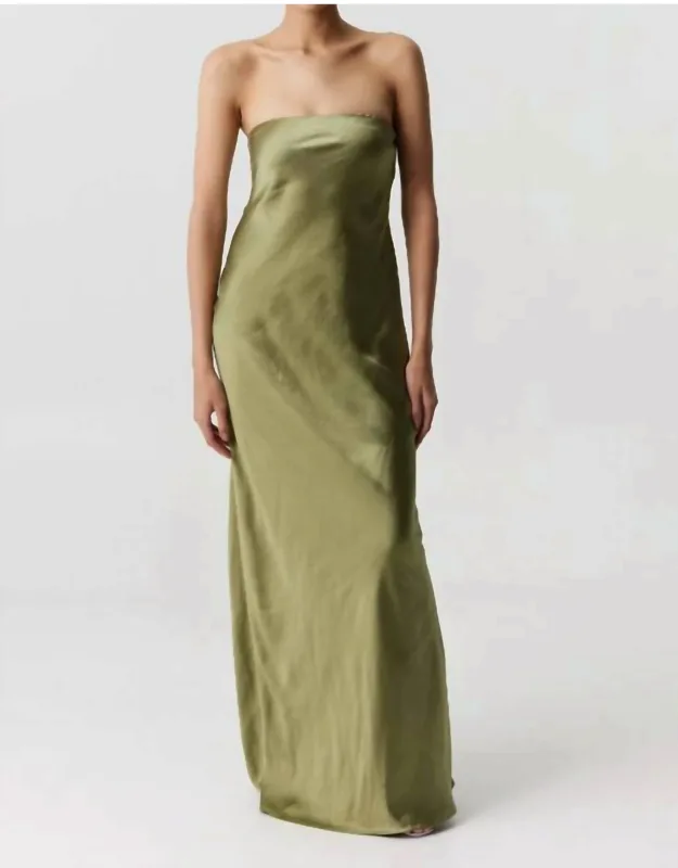Satin Tie Back Strapless Maxi Dress
