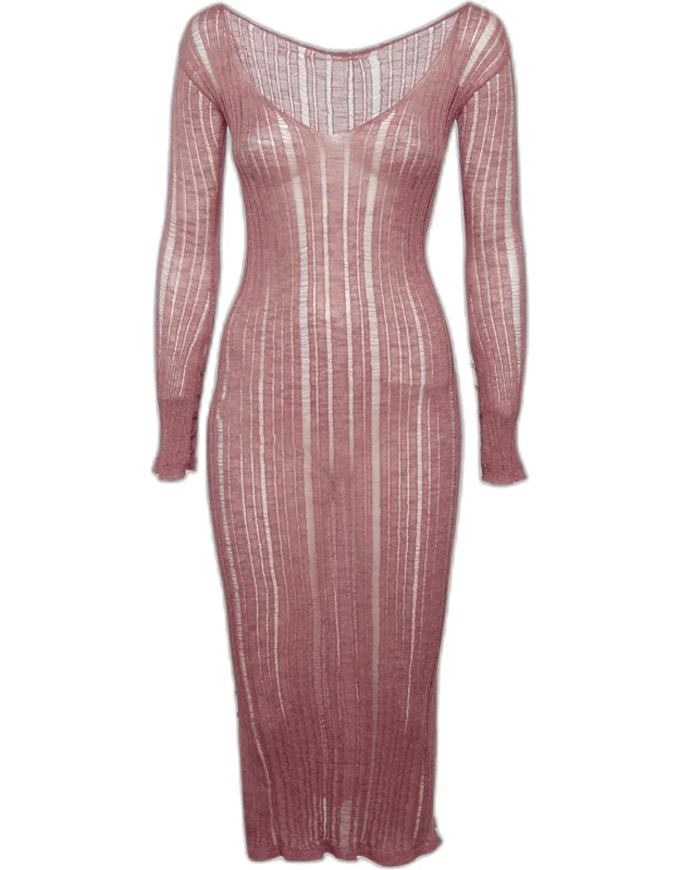 Lurex Rib Knit Semi Sheer Bodycon Dress