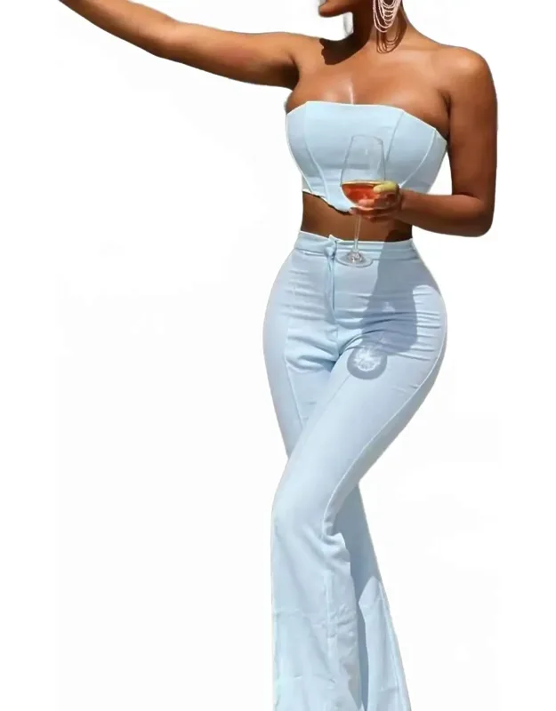 Opulence Strapless Soft-boned Corset And Flare Pants Set