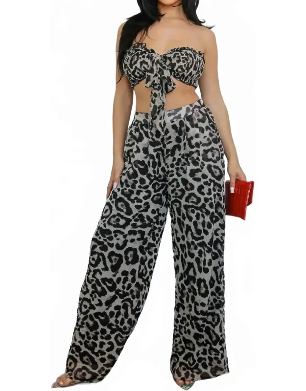 Into The Wild Animal Sleeveless Tie Crop Wide Leg Pant Set