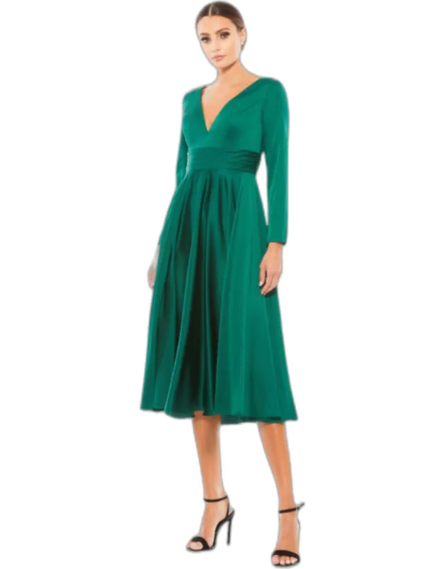 Plunge Neck Satin A-line Dress
