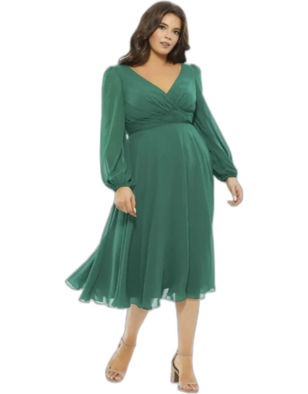 Chiffon Bishop Sleeve Surplice Dress