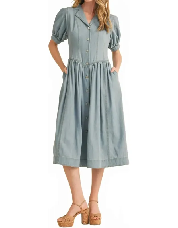 Denim Puff Sleeve Button Down Mini Dress
