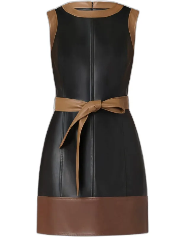 Contrast-trim Faux Leather Mini Dress