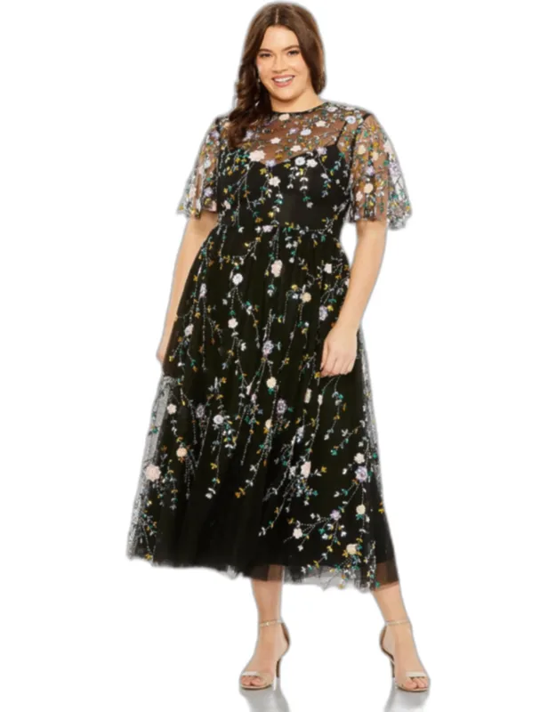 Floral Embroidered A-line Midi Dress