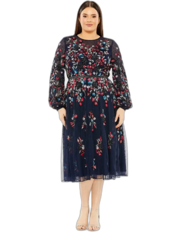 Long Sleeve Beaded Cocktail Dress